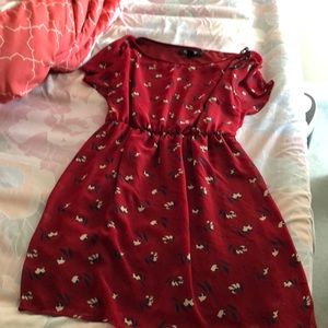 Red floral print dress